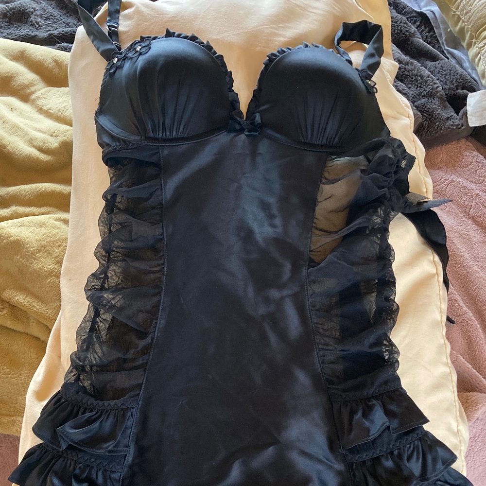 Victoria's Secret Elegant Black Chemise with Ruffle Details